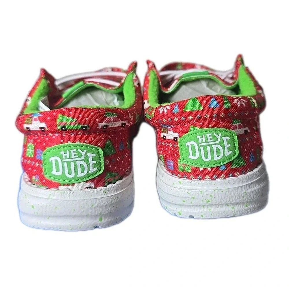 Hey Dude NIB Wally Y Holiday Sweater Red/Green Shoes Youth Size J4 NEW
